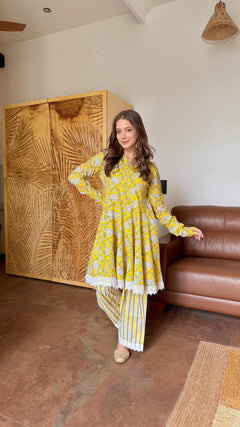 Yellow Blossom Floral Printed Cotton Co-ord Set