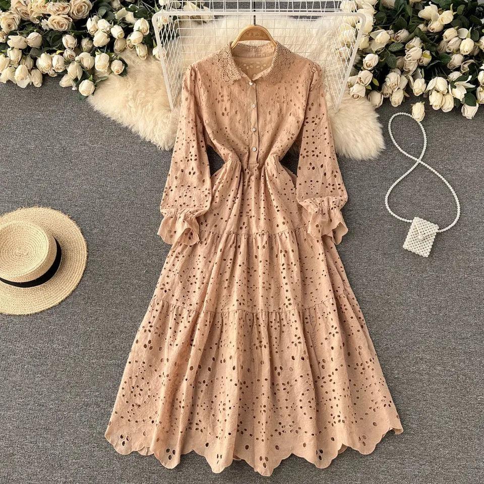 Beige cotton midi dress