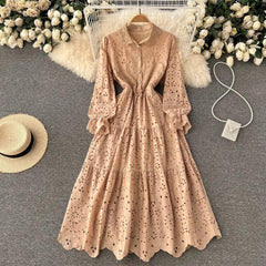 Beige cotton midi dress