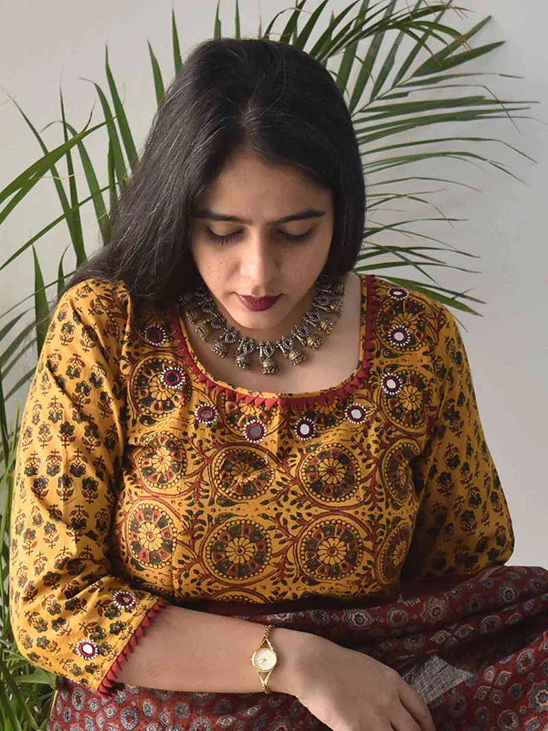 Yellow Kutch Mirror Work Blouse