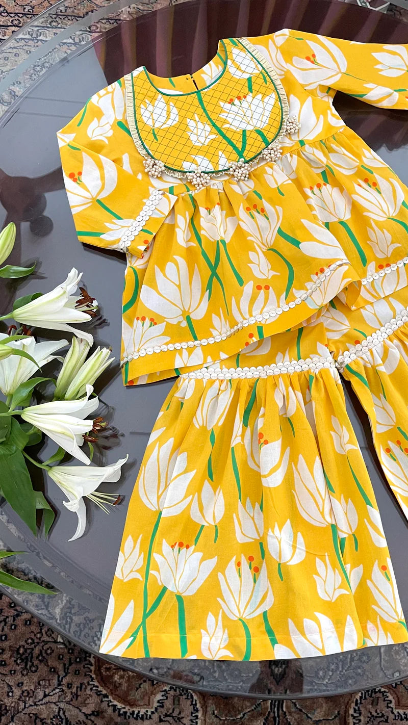 Yellow Sunshine Yoke Sharara Set