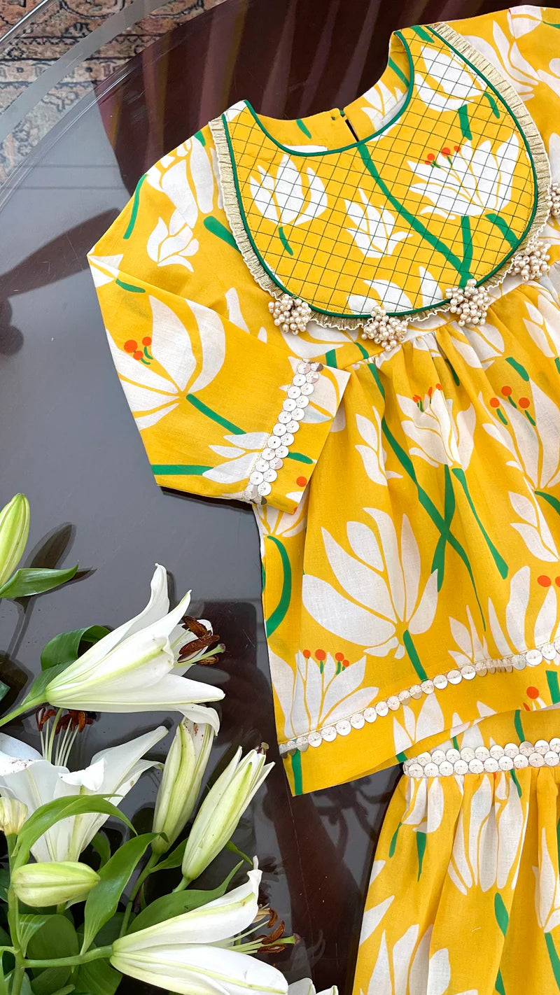 Yellow Sunshine Yoke Sharara Set