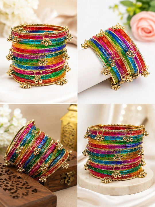 Rangrez Rainbow and Ghungroo Bangle Set