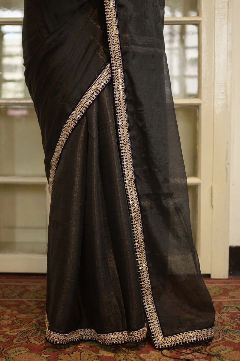 Festive wear black zari tissue saree