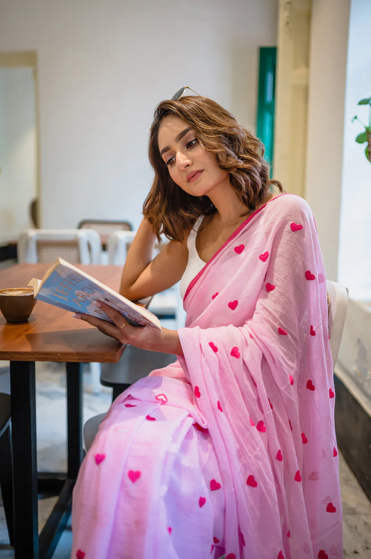 Pink Love Mulmul Cotton Saree 1100