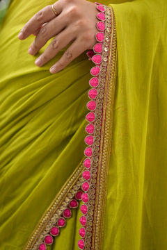 Neon cotton saree with zari