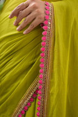 Neon cotton saree with zari