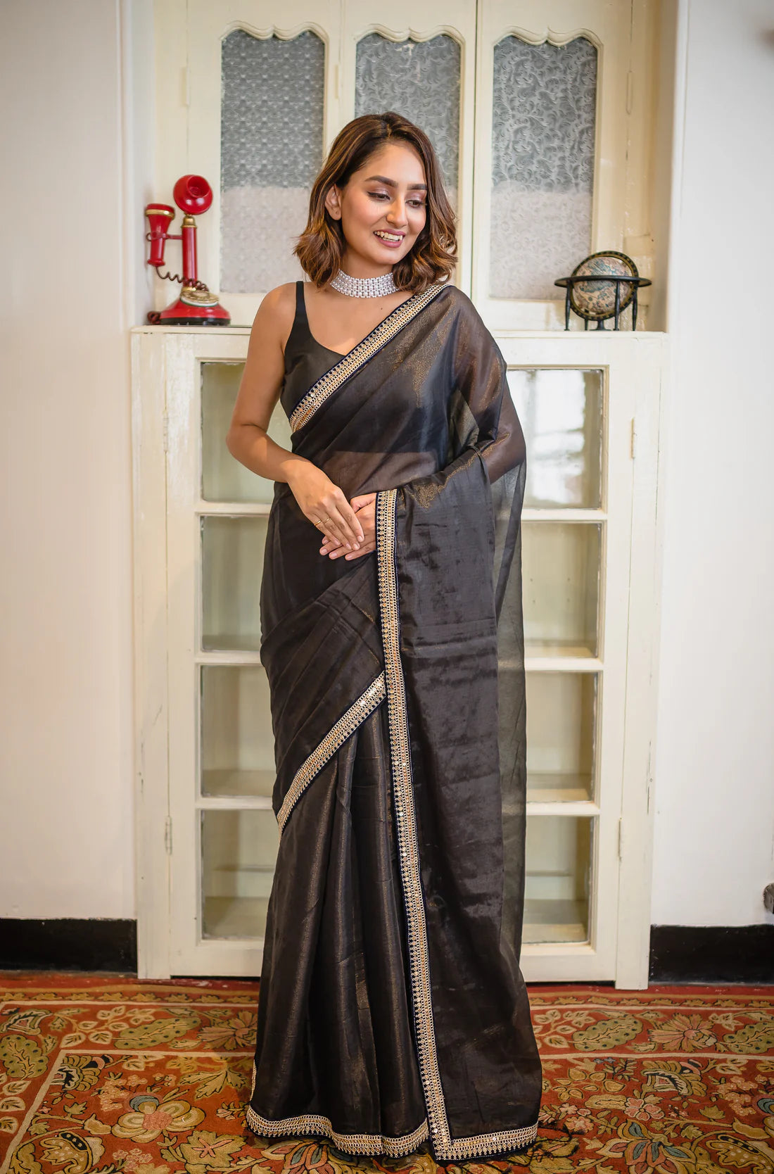 Black Zari Tissue Saree
