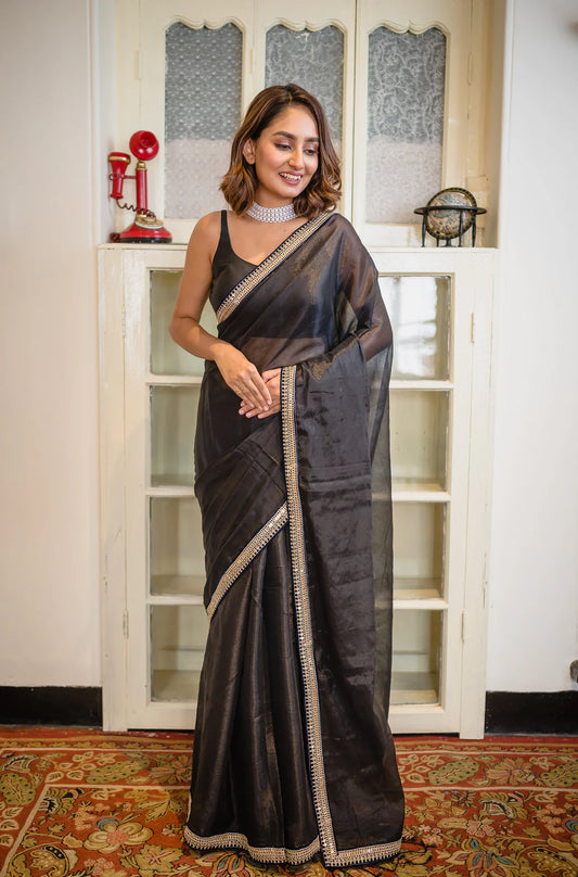 Black Zari Tissue Saree 1100