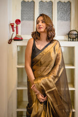 Golden tissue saree for wedding functions