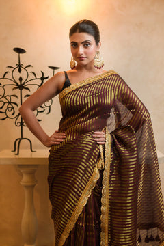 Maroon Zari Tissue Festive Saree