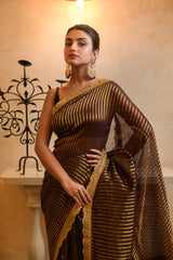 Maroon Zari Tissue Festive Saree