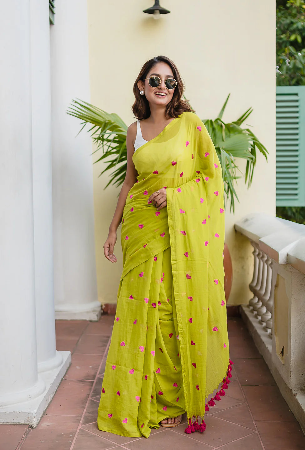 Lime Green Love Mulmul Cotton Saree