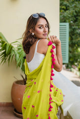 Lime Green Love Mulmul Cotton Saree