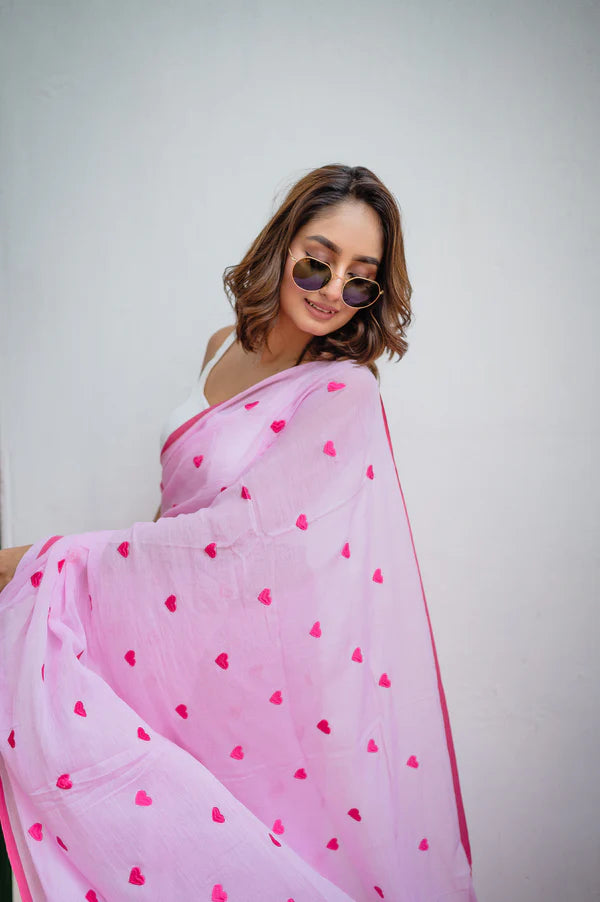 Pink love mulmul saree