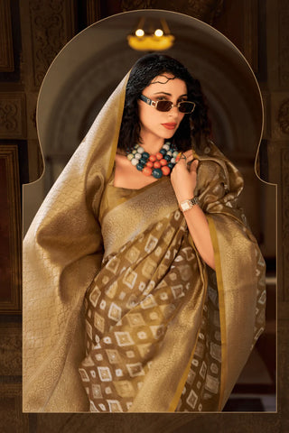 Zari Noor Block Tissue Silk Dark Green Saree