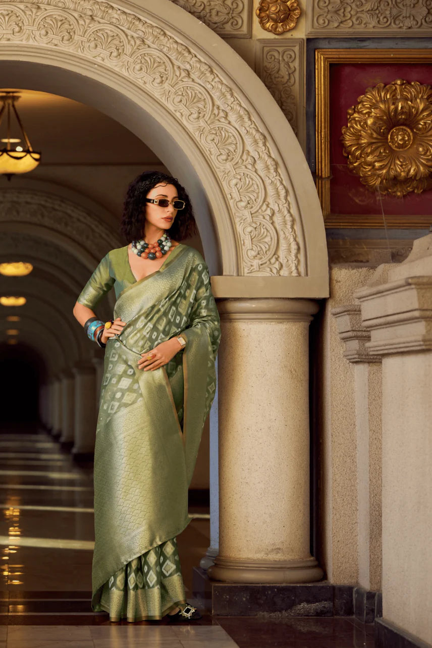 green zari saree