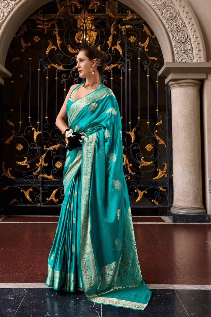 Zari Zayra Silk Teal Saree