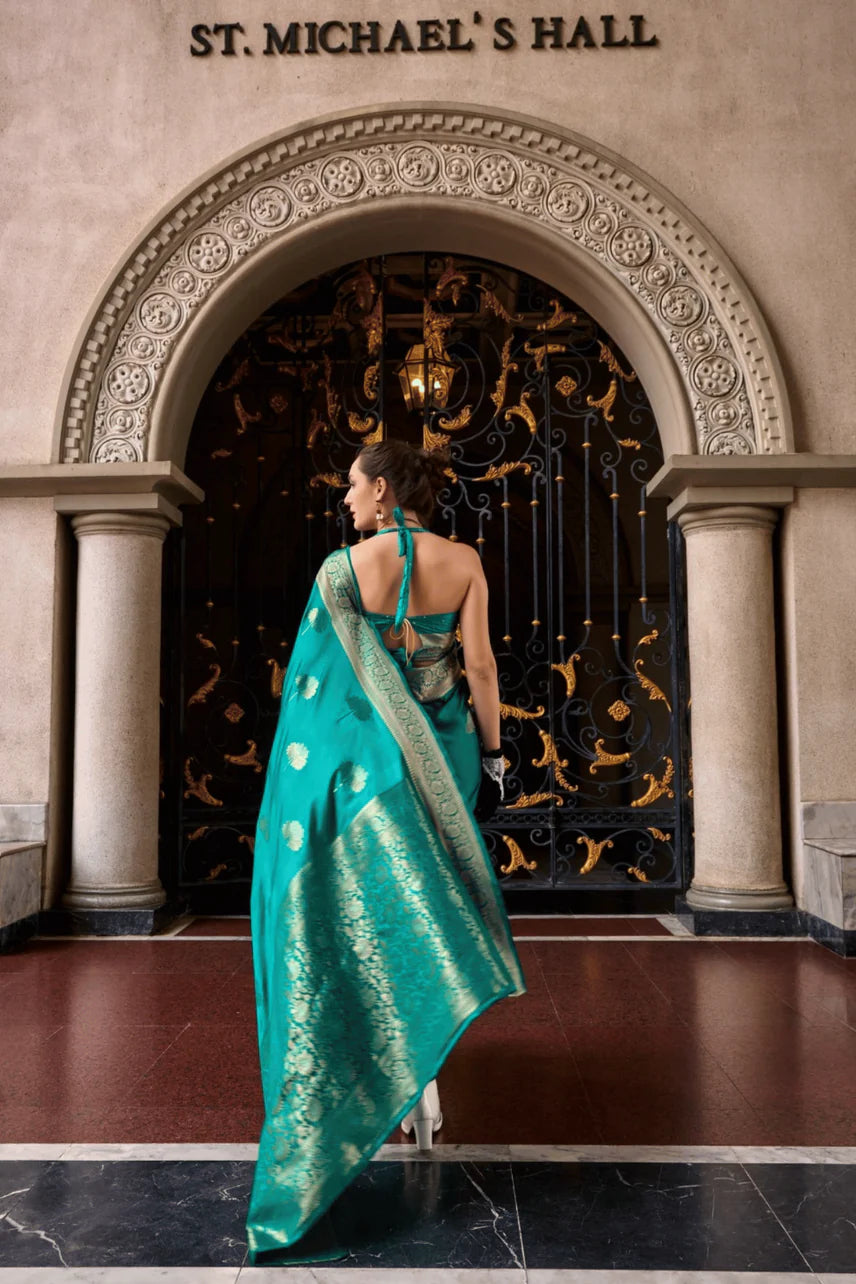 Teal wedding saree