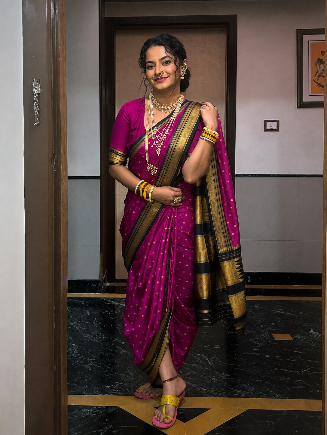 Traditional Maheswari Irkal Paithani Nauvari Saree