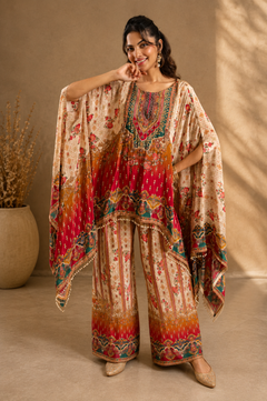 Jewel Print Crepe Kaftan Set