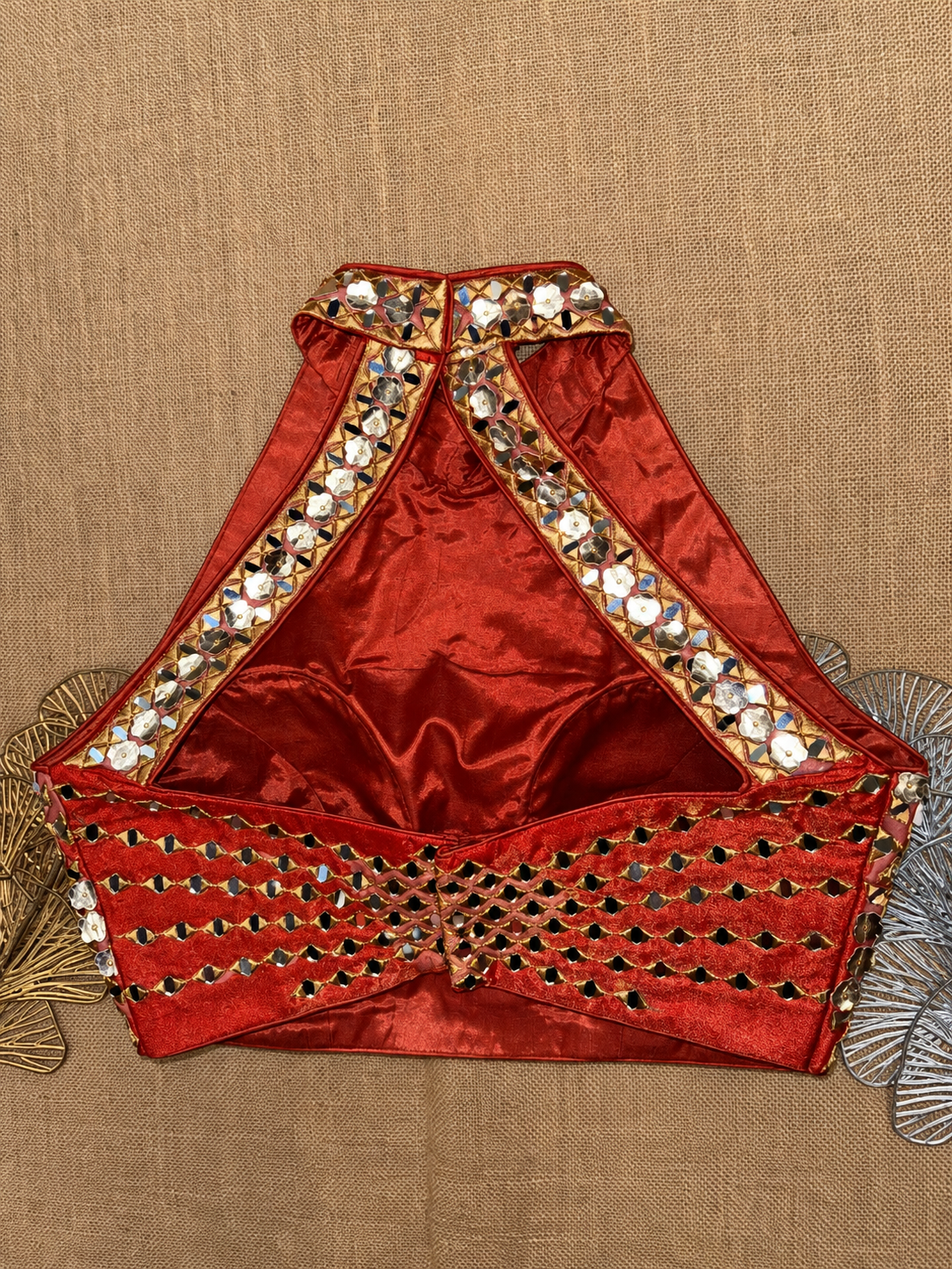 Mirror Work Halter Neck Designer Blouse