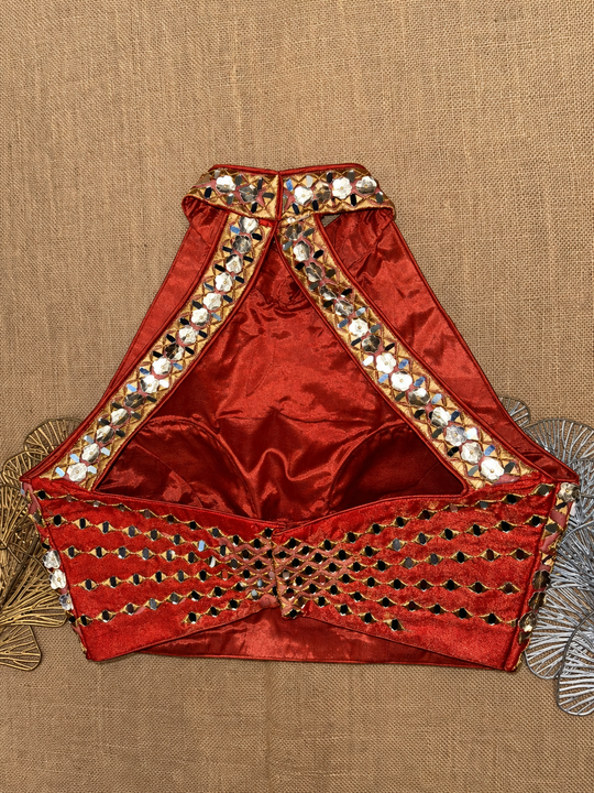 Mirror Work Halter Neck Designer Blouse