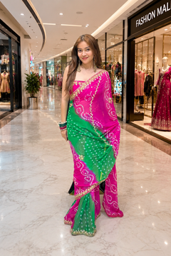 Bandhej Katdana Handwork Saree