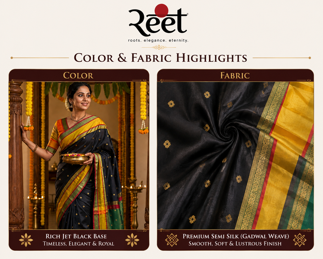Rajsi Jet Black Gadwal Semi Silk Saree