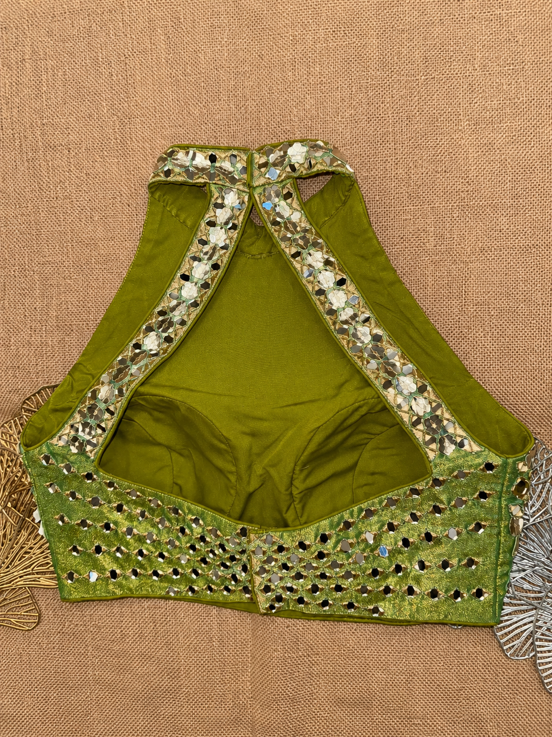Mirror Work Halter Neck Designer Blouse