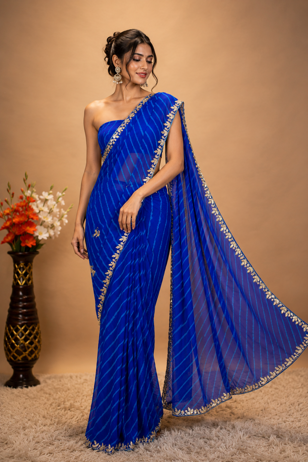 Ruby Leheriya Saree with Gota Patti Handwork