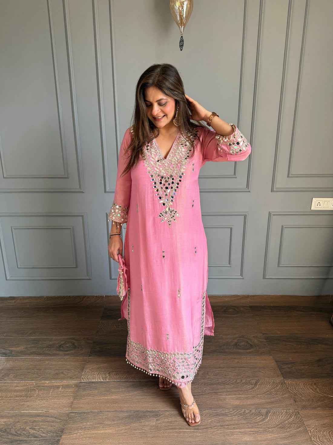 Noor-E-Aina Mirror Work Tissue kaftan