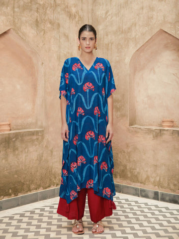 Aagaman Blue Kaftan Kurta Palazzo Set
