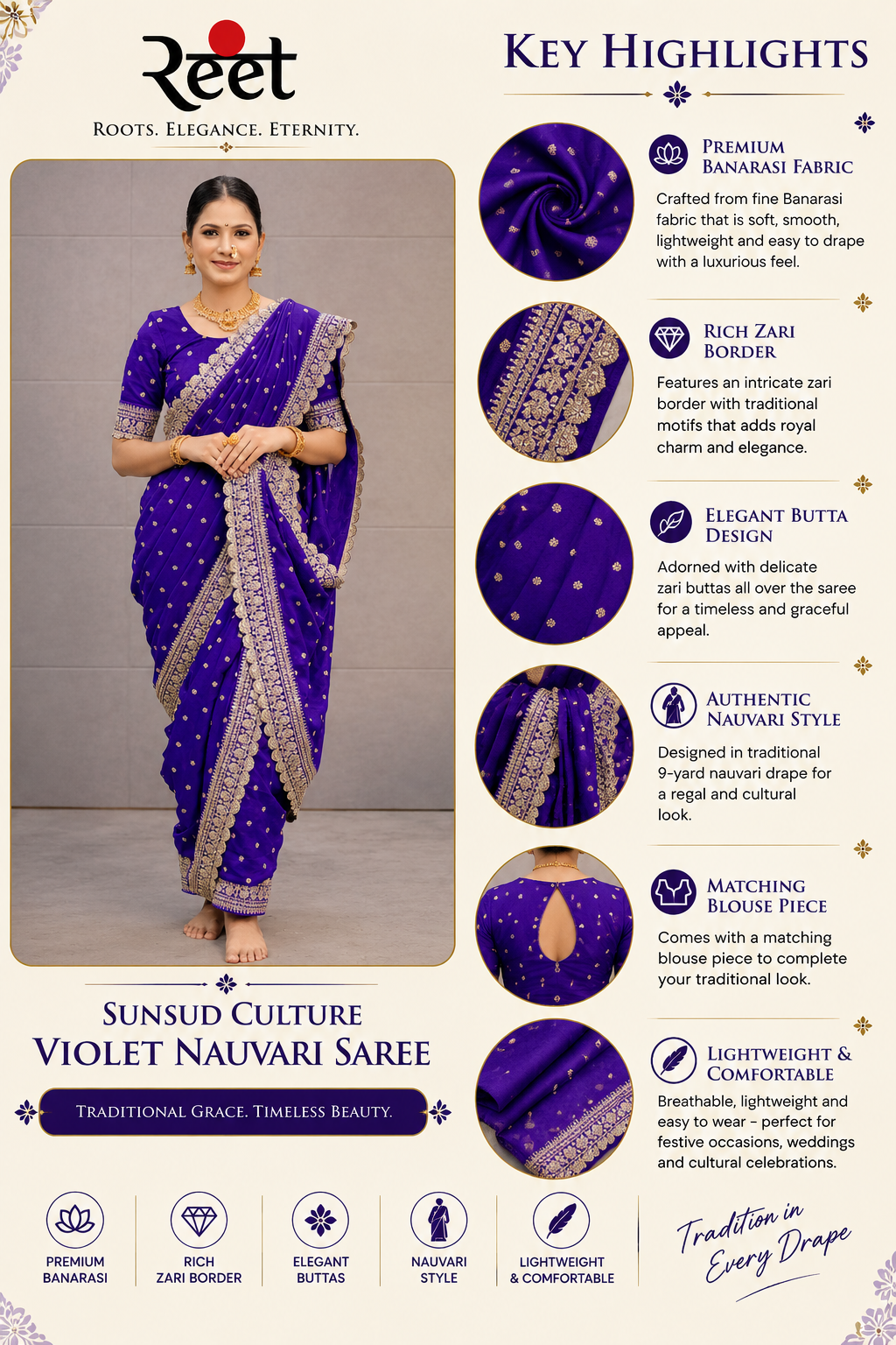 Sunsud Culture Violet Nauvari Saree