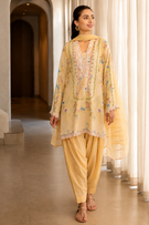 Women's Yellow Floral Muslin Farshi Salwar Suit Set