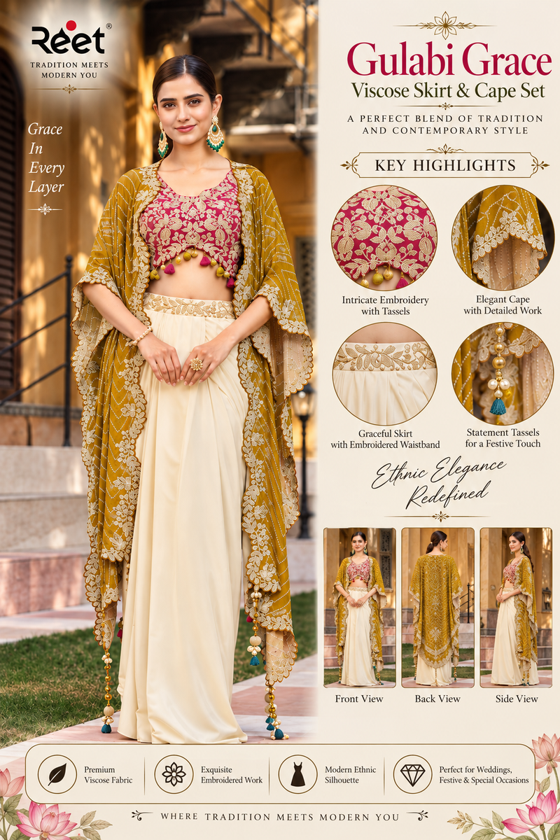 Gulabi Grace Viscose Skirt & Cape Set Lehenga