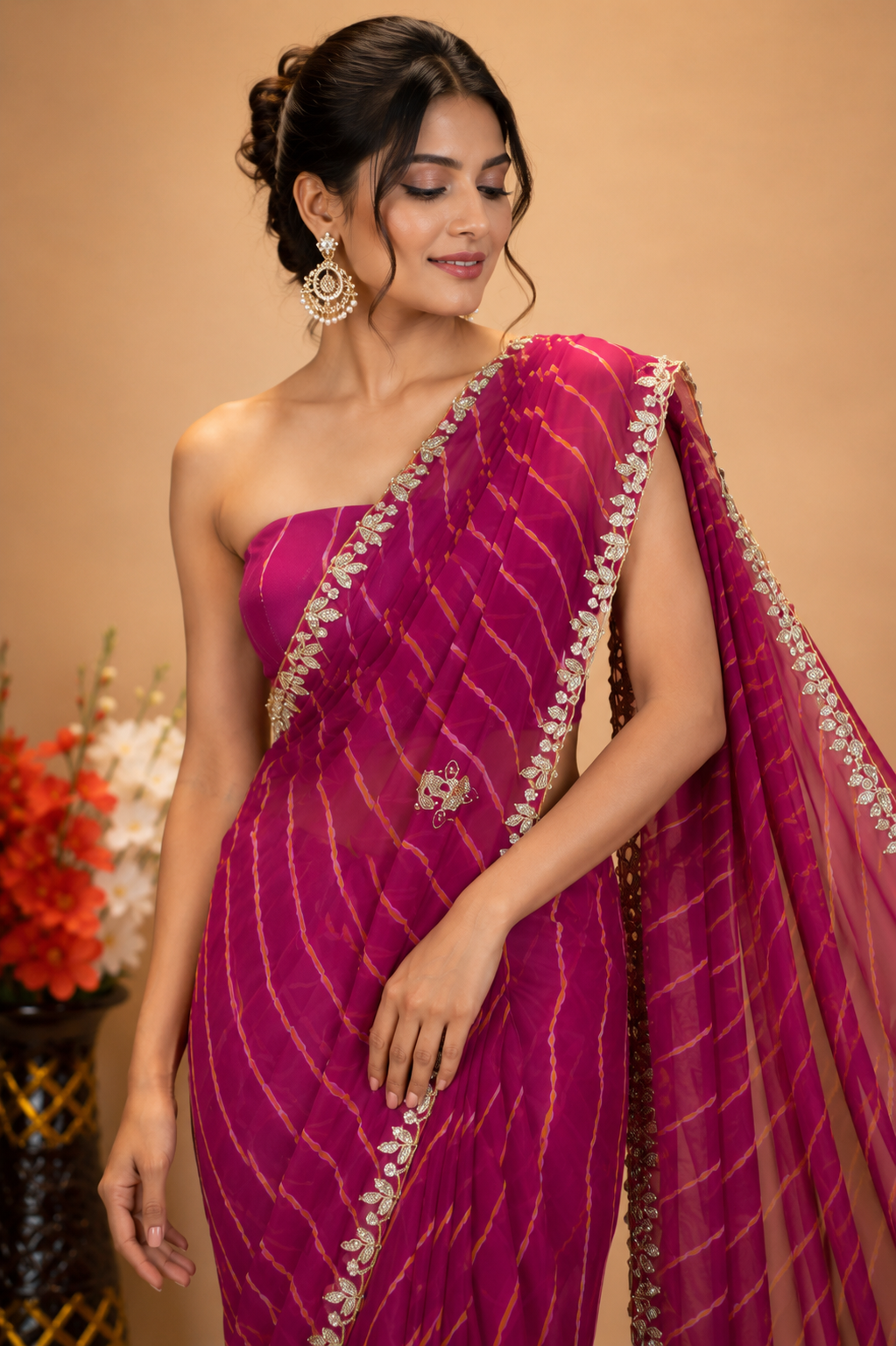 Ruby Leheriya Saree with Gota Patti Handwork