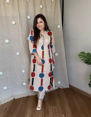 Ajrakh Polka Cotton Kurta Set