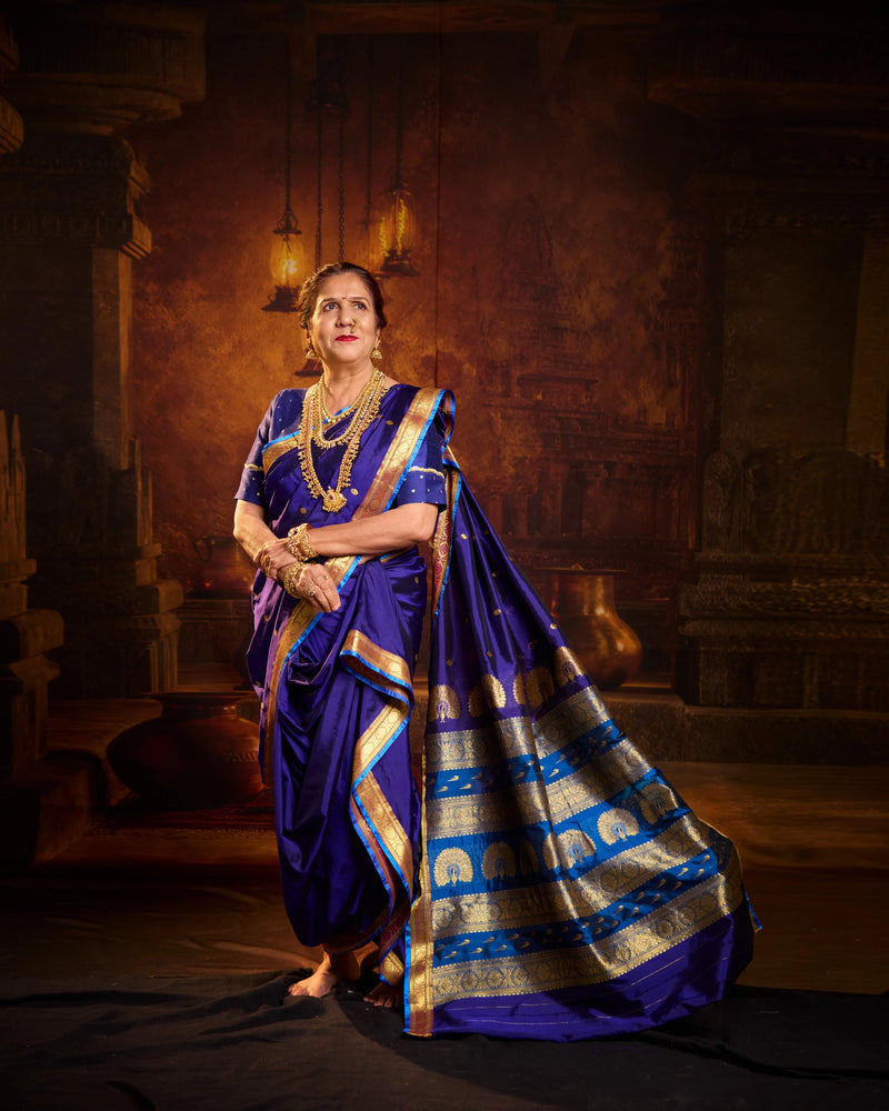 Jijamata Pure Cotton Silk 9-Yard Nauvari Paithani Saree With Morani Pallu