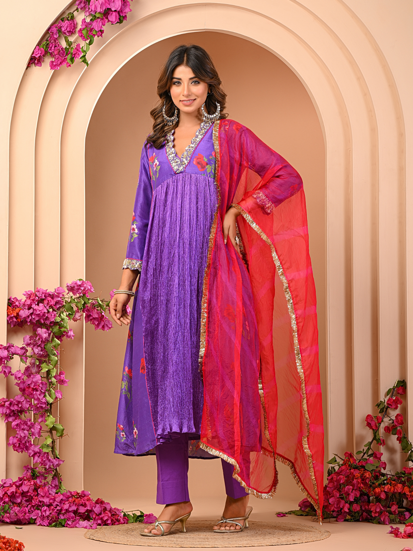 Floral Purple Kurta Set