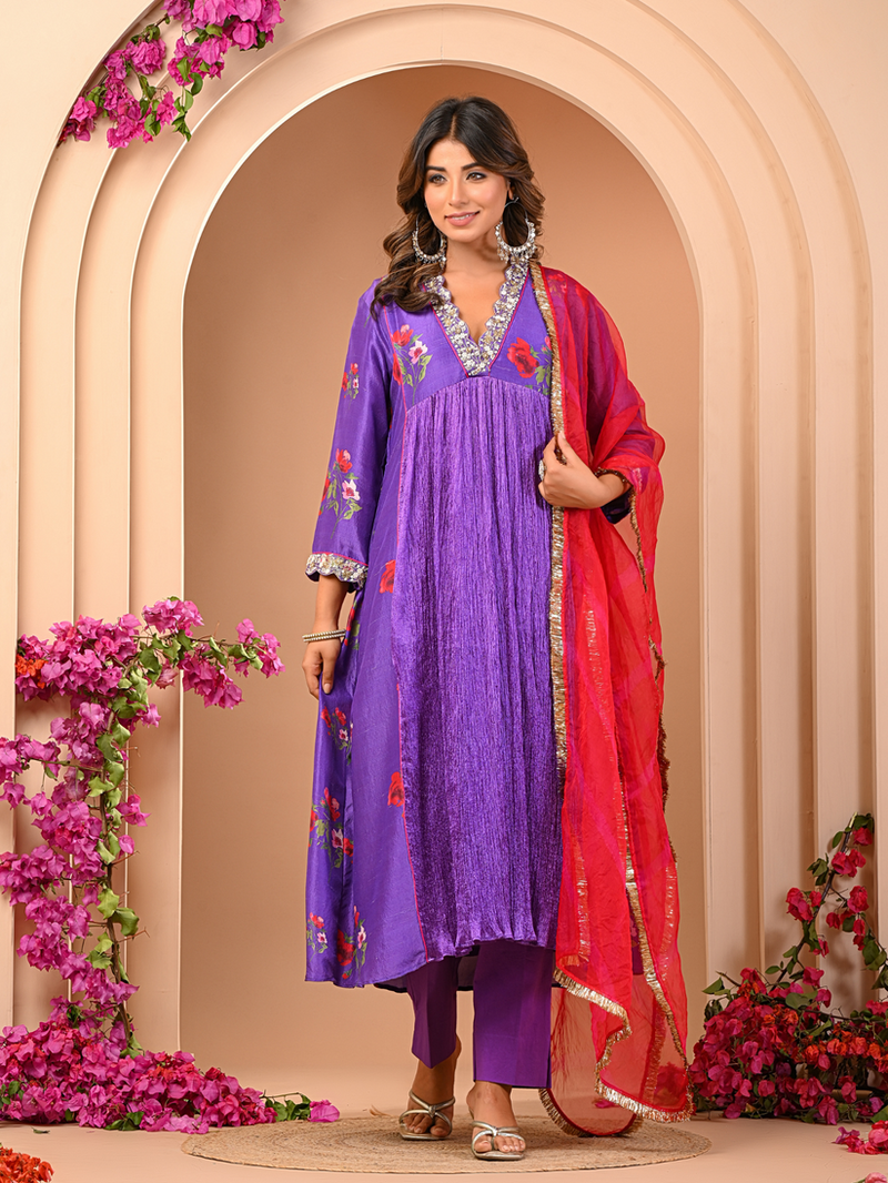 Floral Purple Kurta Set