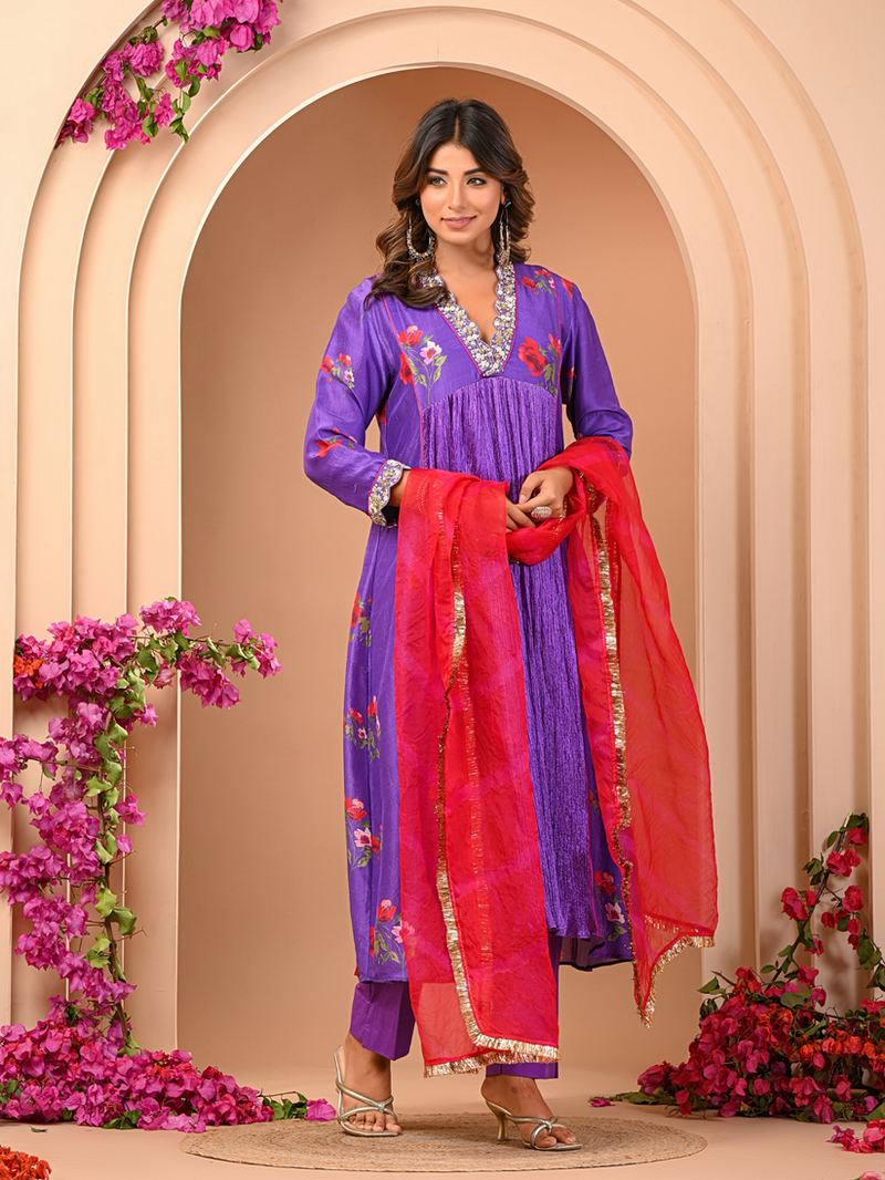 Floral Purple Kurta Set