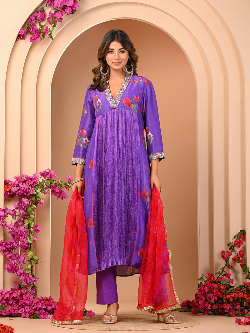 Floral Purple Kurta Set