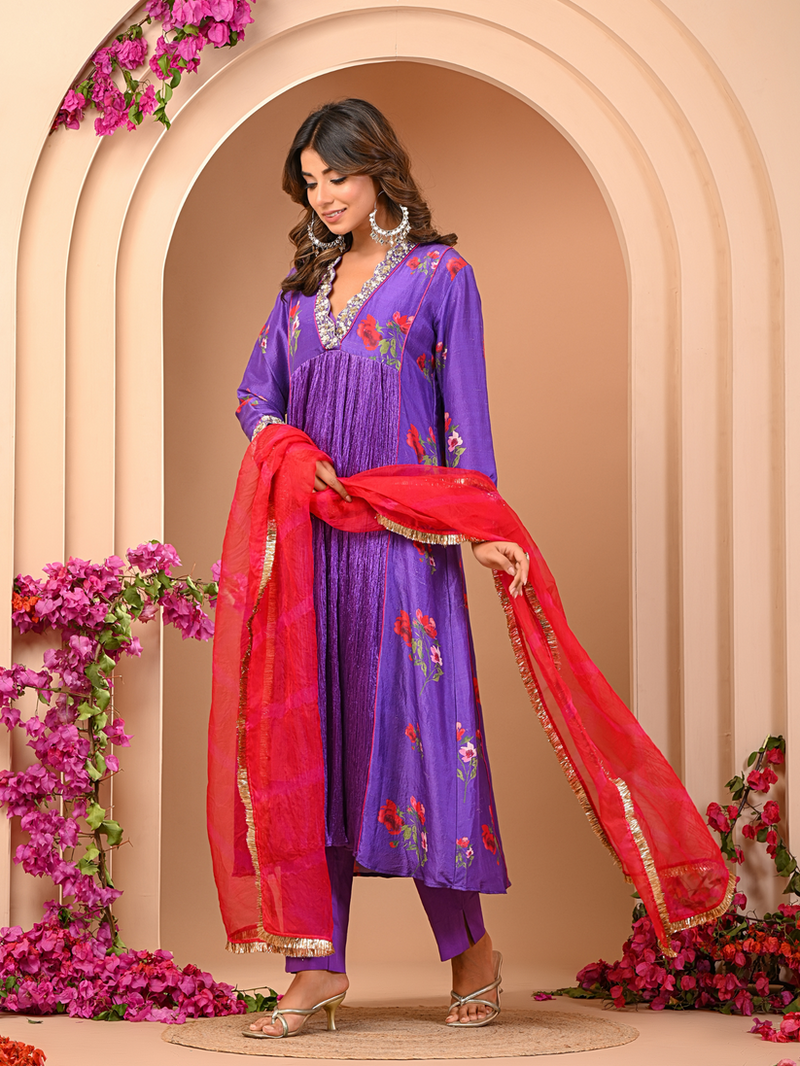 Floral Purple Kurta Set