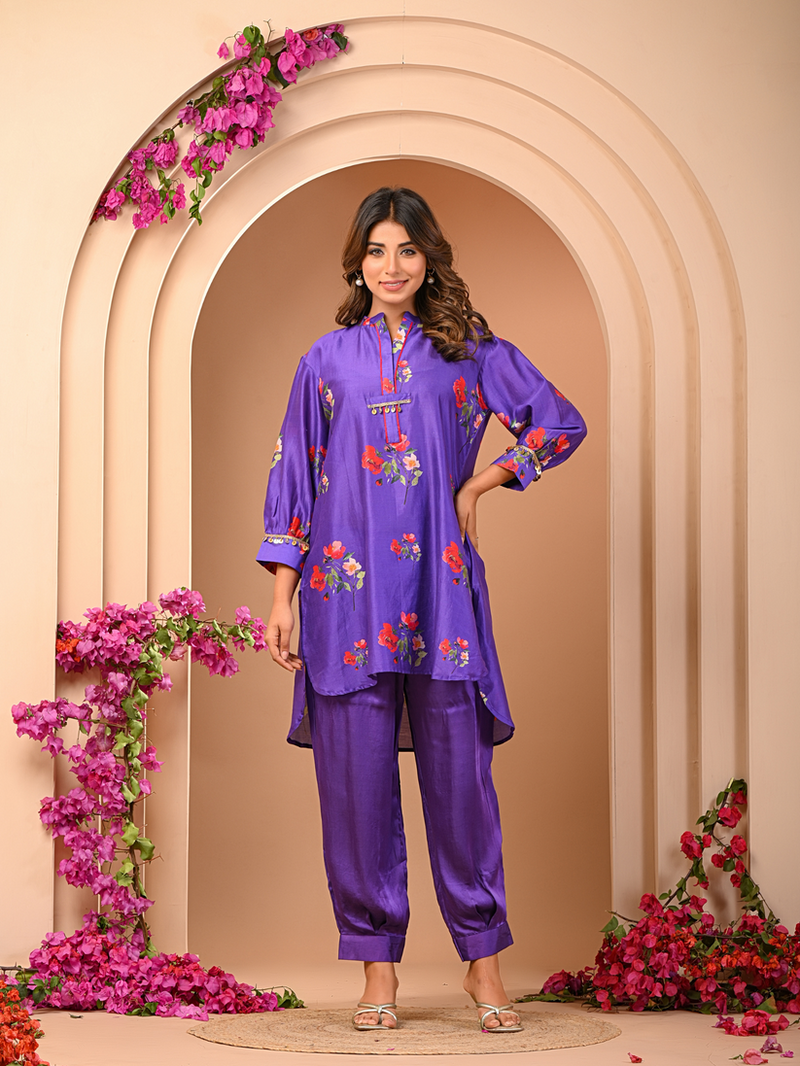 Floral purple short kurta set