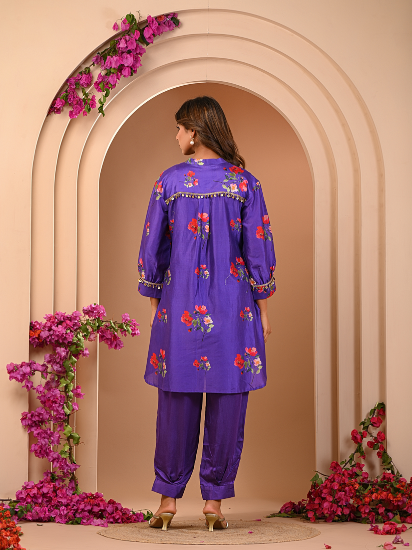 Floral purple short kurta set