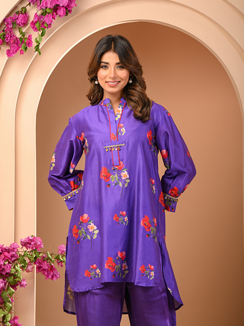 Floral purple short kurta set