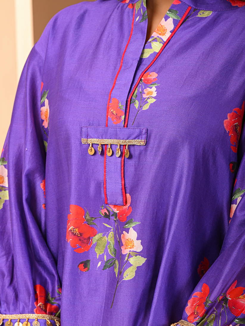 Floral purple short kurta set