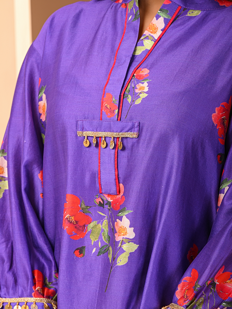 Floral purple short kurta set