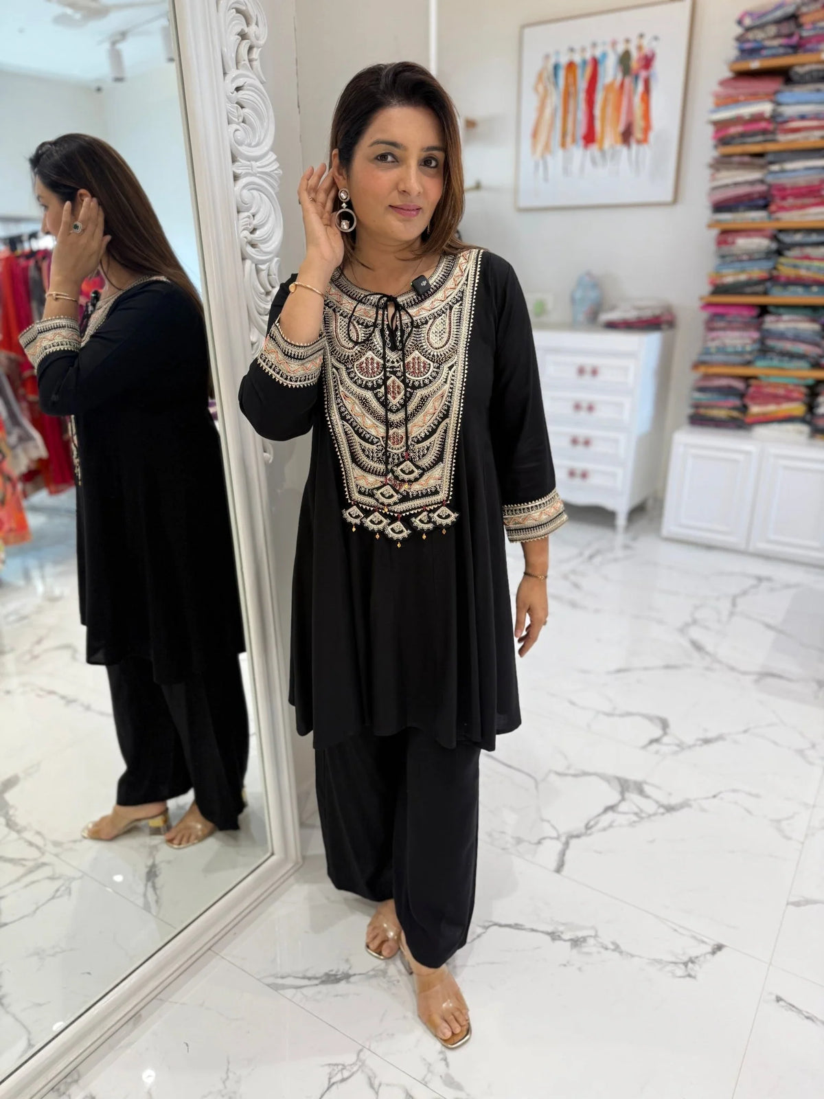 Black Soft Cotton Zari Coord Set